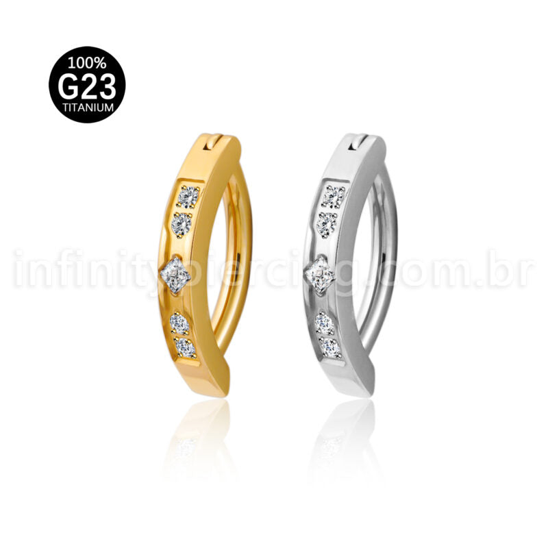 Piercing Argola Titânio Umbigo 5 Zircônia Cravejada